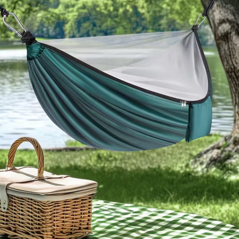 Camping Hammock - Outdoor Mosquito-Repellent Hammock, Portable Parachute Fabric,