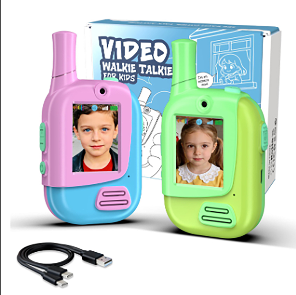 Outdoor Camping Toys - 2 Pack Rechargeable Kids Video Walkie